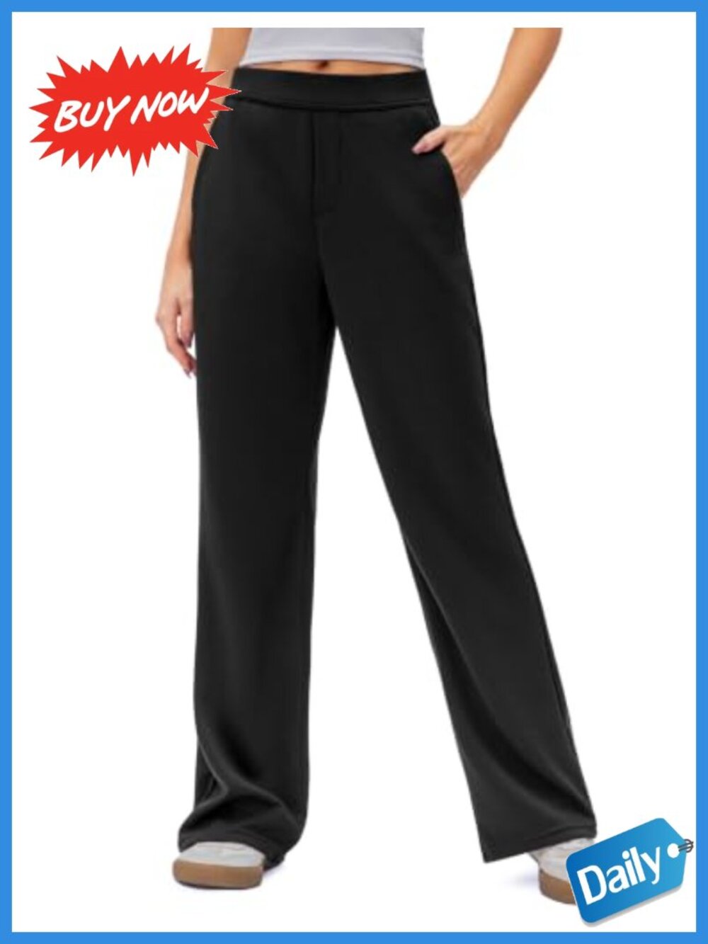 Wide Leg Stretchy Work Pants with Pockets High Rise Pull On Relaxed Fit